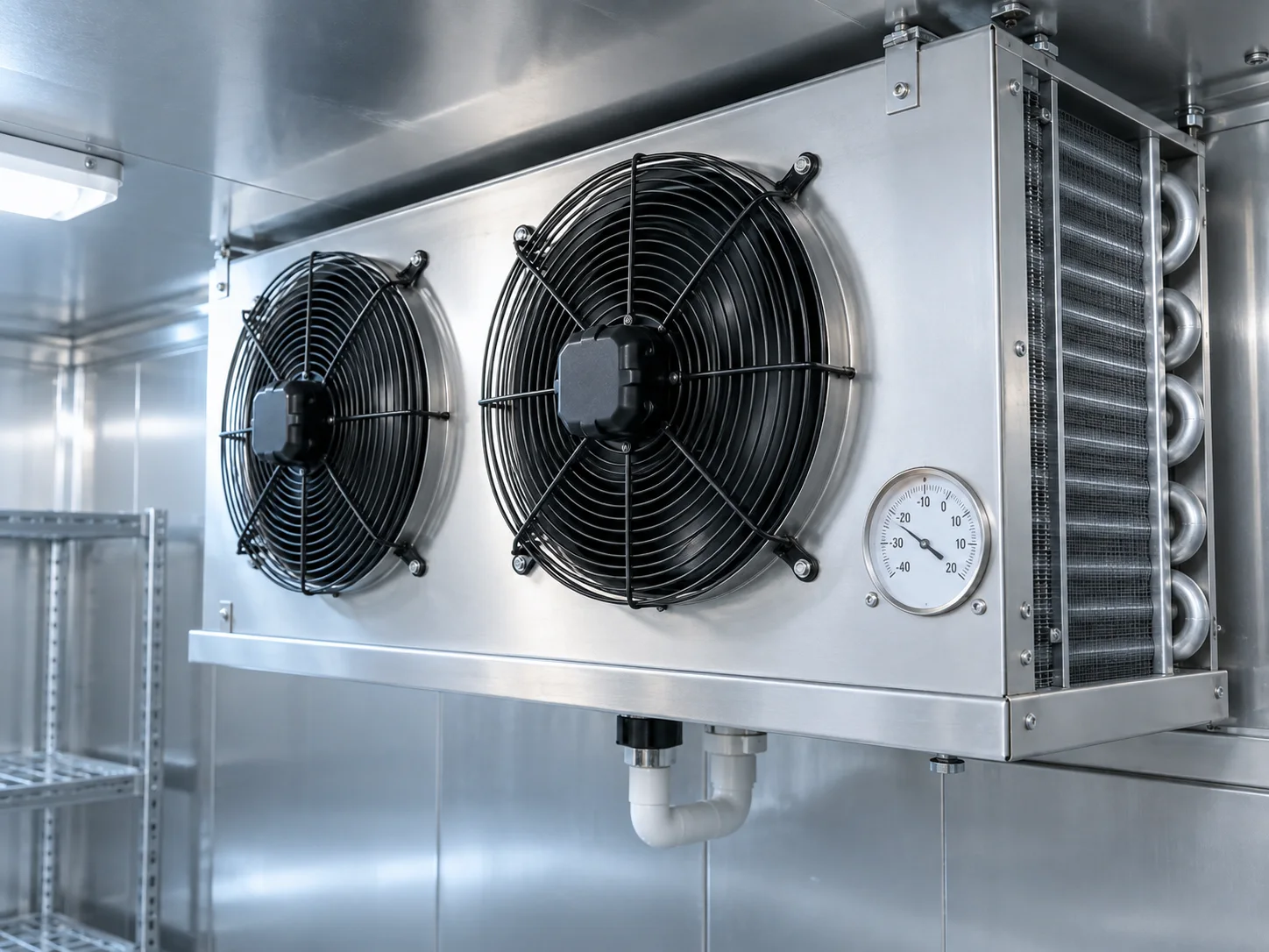 Evaporador e ventiladores de uma câmara fria